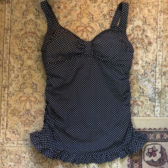 LANDS END size 12 D PolkaDot PolkaDot Tankini Bathing Swimsuit Top Retro BraCup - Picture 5 of 13